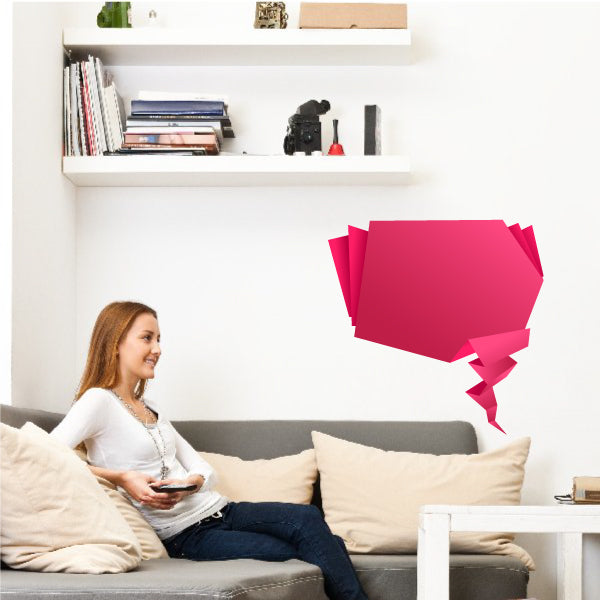 Pink origami speech bubble sticker with folded paper look and pointed tail
