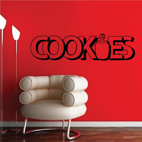Vinyl wall decal with bold 'COOKIES' lettering and small cookie icon