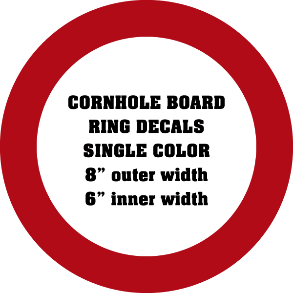8-inch cornhole board ring decal, red outer ring with black text, white center