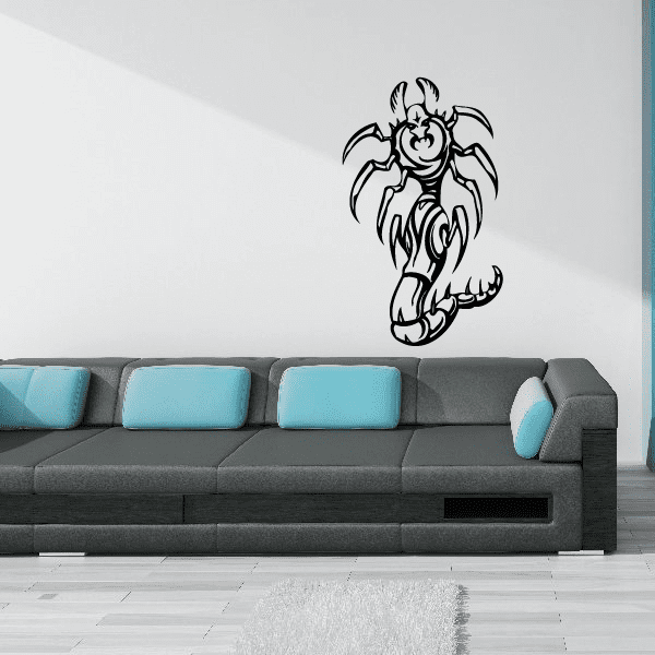 Praying mantis wall decal, black outline cartoon character