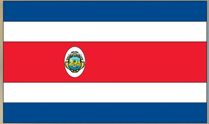 Costa Rica flag sticker with circular coat of arms, blue-white-red stripes
