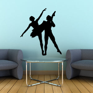 Ballet couple wall decal in black silhouette, dancer supporting partner on pointe