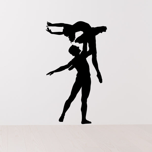 Ballet dancer wall decal with two black silhouettes posed overhead