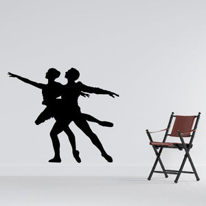 Ballet couple dance wall decal, black silhouette with arms extended