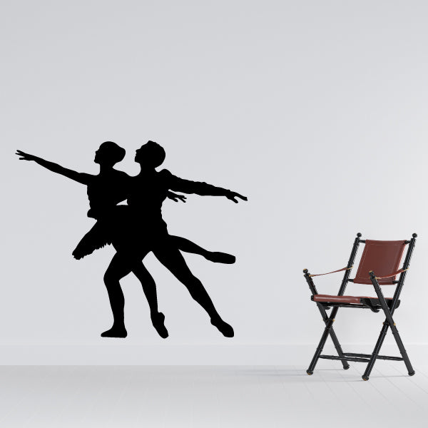 Ballet couple dance wall decal, black silhouette with arms extended