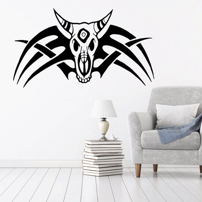 Image of Cow Skul with Tribal Wings Decal