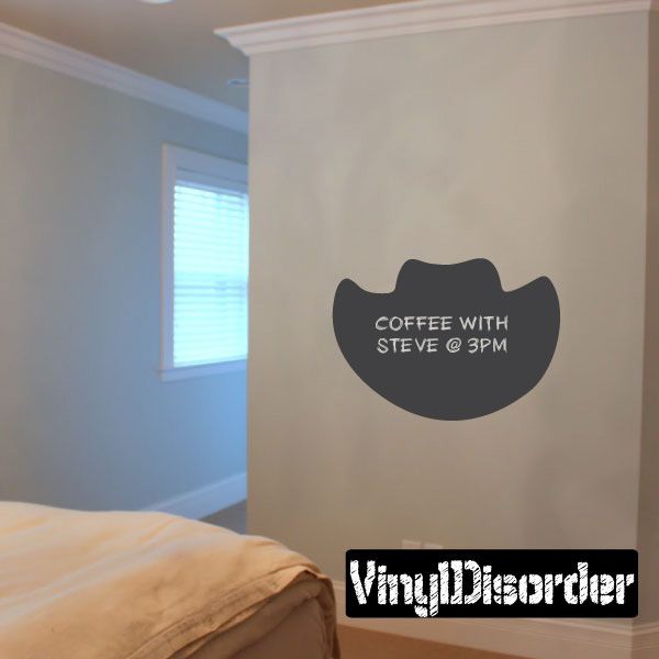 Cowboy hat chalkboard decal with coffee text: 'COFFEE WITH STEVE @ 3PM'