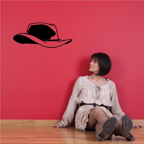 Cowboy hat wall vinyl decal: black hat with red outline