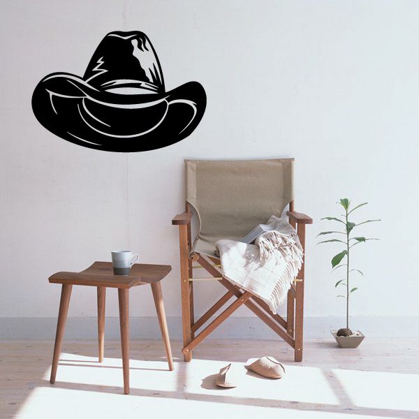 Cowboy hat wall decal, black vinyl silhouette with wide brim and curved crown