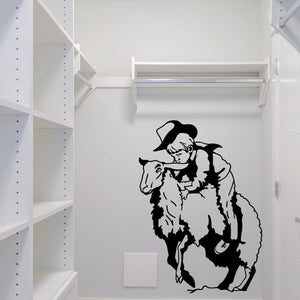 Cowboy kids vinyl wall decal, black cowboy riding a horse silhouette
