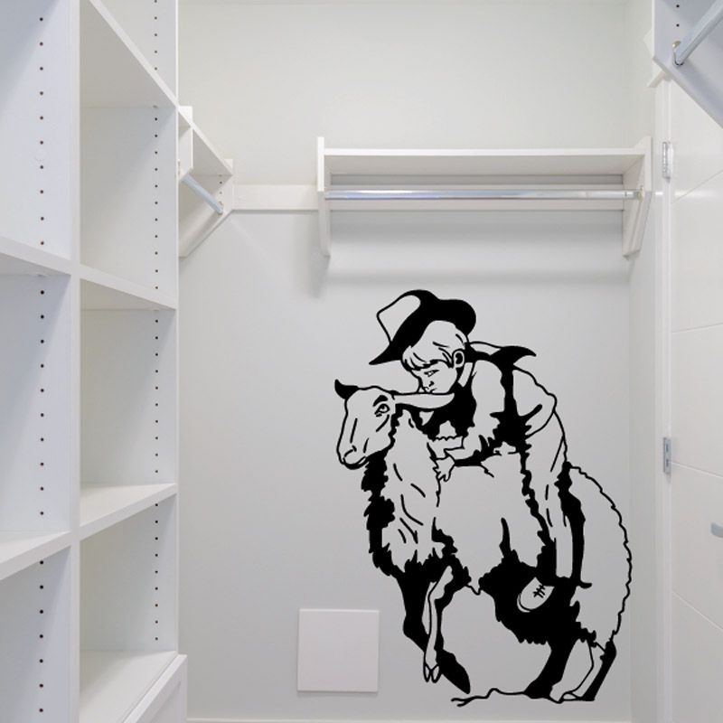 Cowboy kids vinyl wall decal, black cowboy riding a horse silhouette