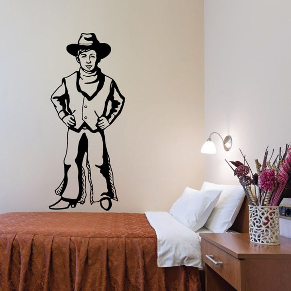 Kids cowboy wall decal, black silhouette of cowboy with hat and boots