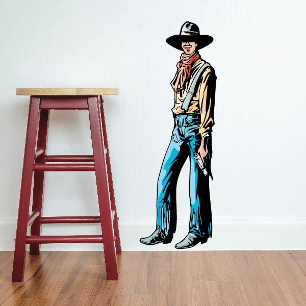 Cowboy hat and neck scarf sticker with standing cowboy illustration