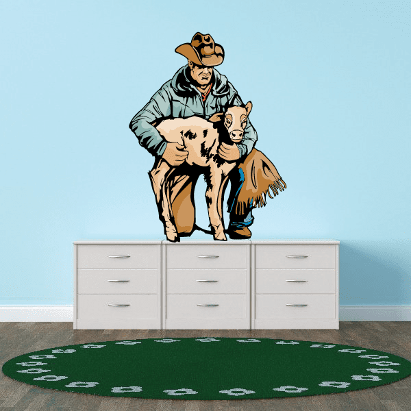 Cowboy with dog cartoon sticker illustration