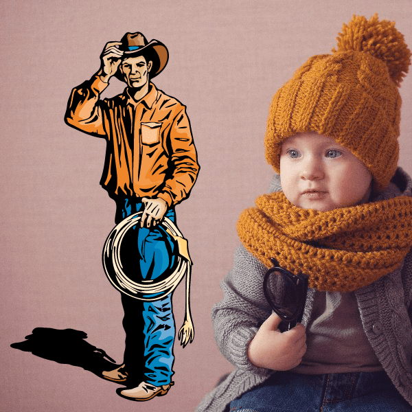 Kids knit beanie with pom-pom and matching chunky scarf, mustard-brown tone