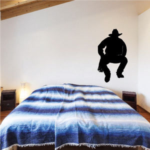 Cowboy silhouette wall decal, black rider figure with hat and boots
