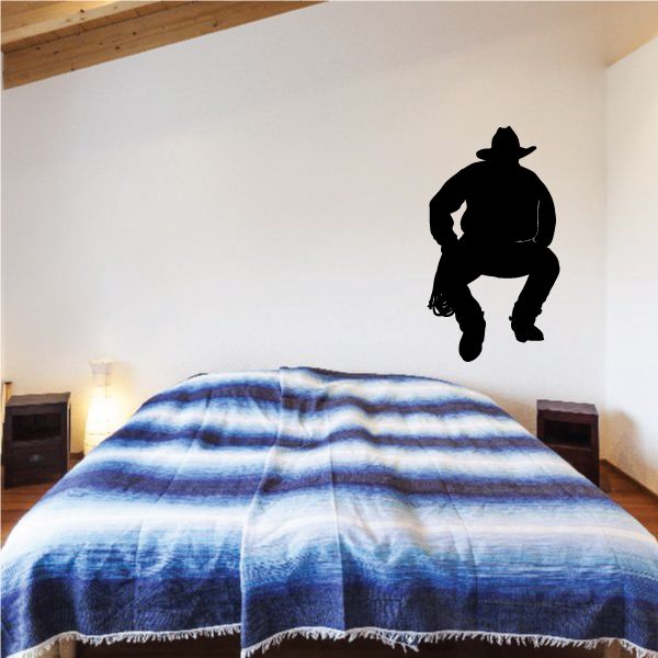 Cowboy silhouette wall decal, black rider figure with hat and boots