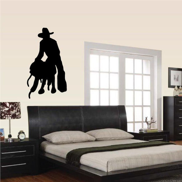Black cowboy-on-horseback vinyl wall decal silhouette