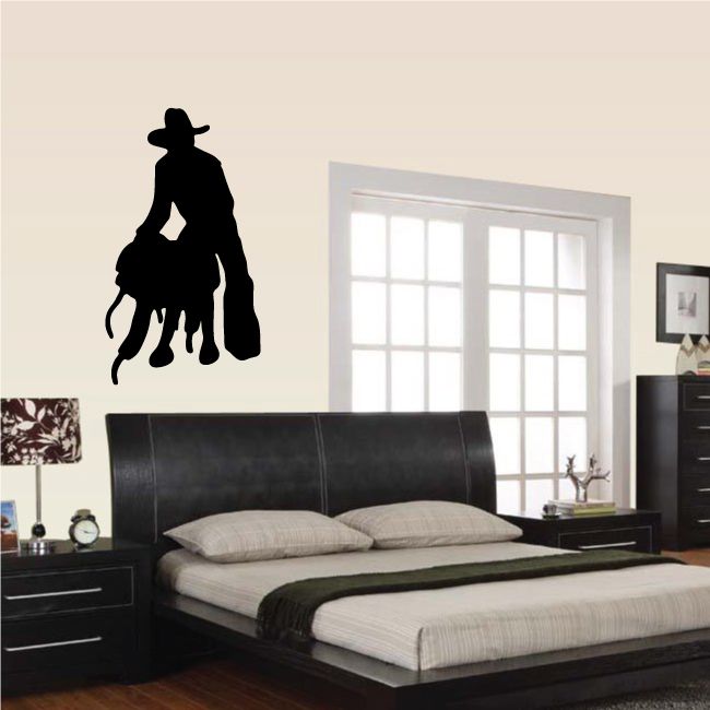 Black cowboy-on-horseback vinyl wall decal silhouette
