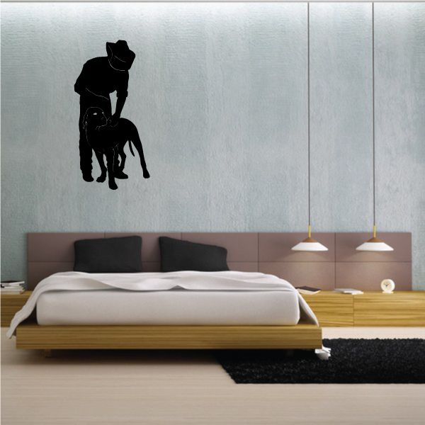Cowboy and horse vinyl wall decal, black silhouette