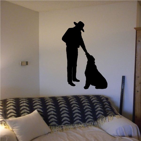 Black cowboy with rope vinyl wall decal silhouette