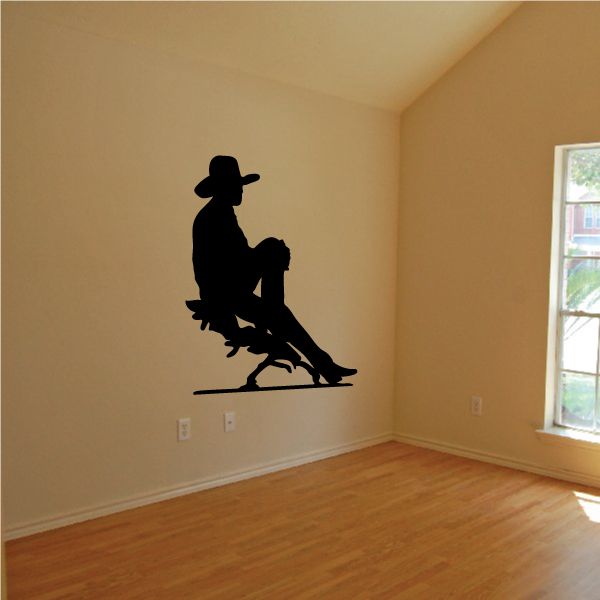 Cowboy riding horse vinyl wall decal silhouette