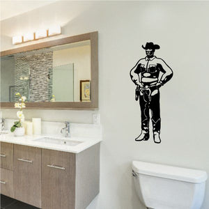 Cowboy wall decal vinyl of a black-outlined cowboy standing with hands on hips
