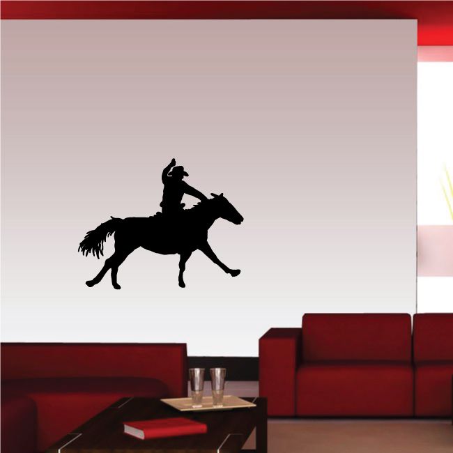 Black cowboy on horseback vinyl wall decal silhouette