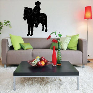 Cowboy on horseback vinyl wall decal, black silhouette