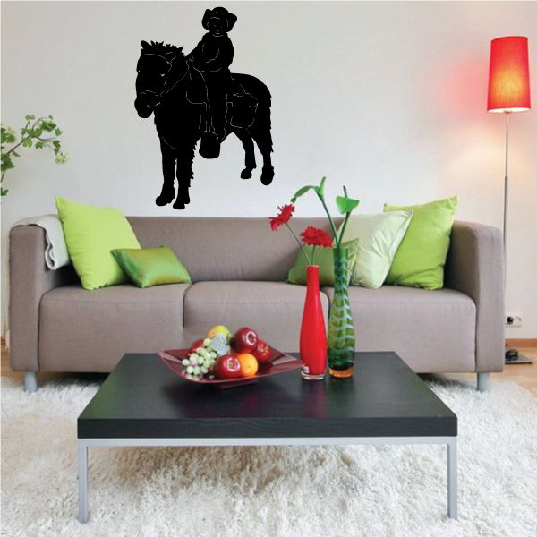 Cowboy on horseback vinyl wall decal, black silhouette