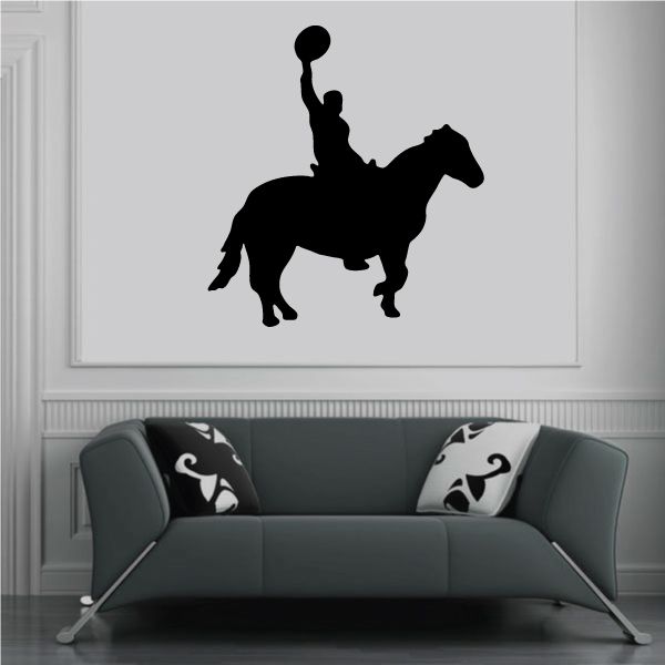 Cowboy on horseback vinyl wall decal, black silhouette