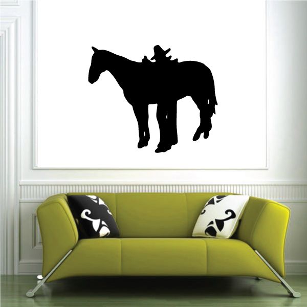 Black cowboy on horse vinyl wall decal silhouette