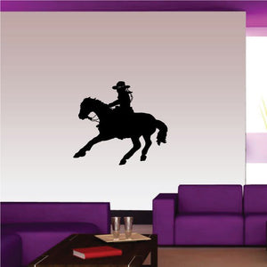 Cowboy riding horse vinyl wall decal, black silhouette