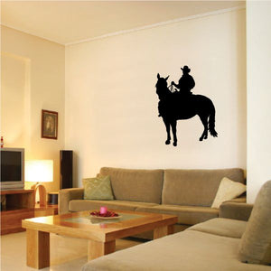 Black cowboy on horseback wall decal silhouette, vinyl sticker style