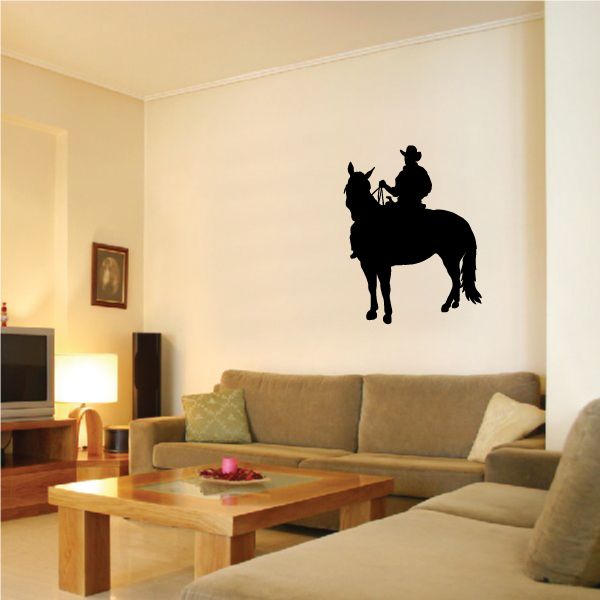 Black cowboy on horseback wall decal silhouette, vinyl sticker style