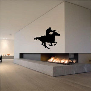 Cowboy on horse vinyl wall decal, black silhouette