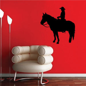 Cowboy wall decal, black cowboy on horseback silhouette