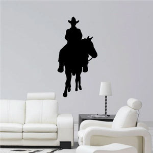 Cowboy and horse vinyl wall decal, black silhouette