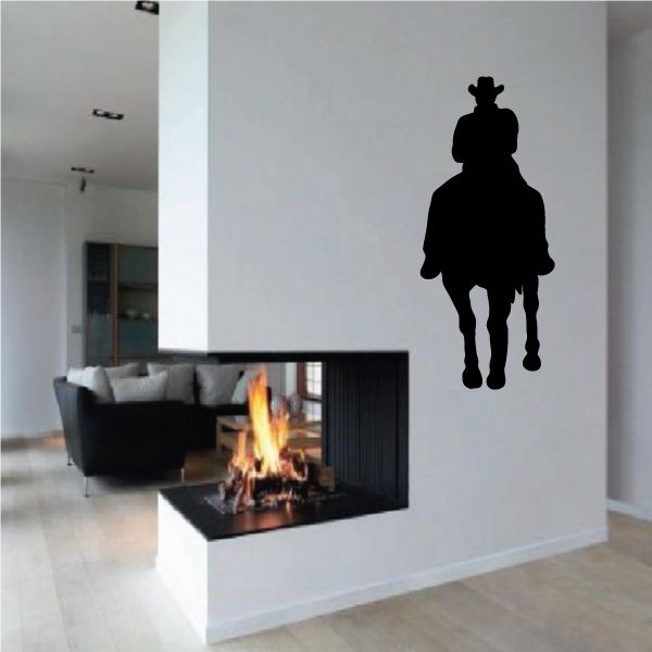 Cowboy wall decal vinyl, black silhouette of rider on horseback