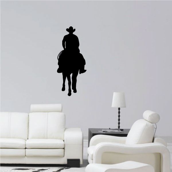 Black cowboy silhouette vinyl wall decal, rider on horseback
