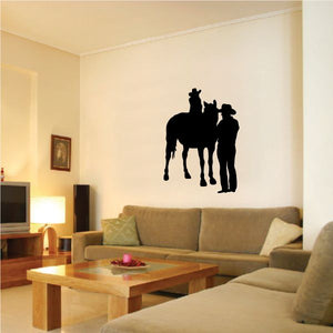 Cowboy wall decal vinyl silhouette of rider on horseback with second rider beside