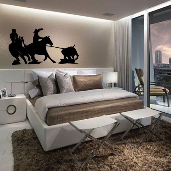 Cowboy on horseback wall decal, black vinyl silhouette