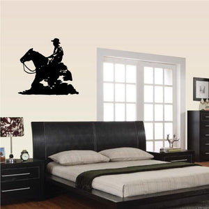 Cowboy on horseback vinyl wall decal silhouette, black