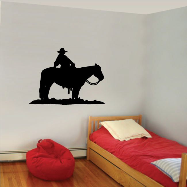 Black cowboy riding horse vinyl wall decal