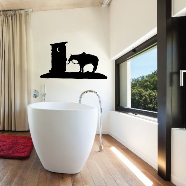 Black cowboy hat and horse vinyl wall decal silhouette