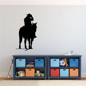 Cowboy and horse wall decal, black silhouette on light wall