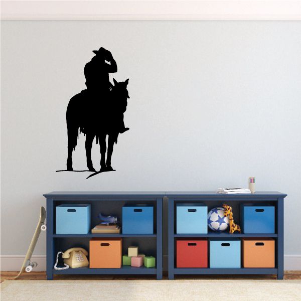 Cowboy and horse wall decal, black silhouette on light wall