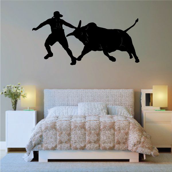 Black cowboy riding horse vinyl wall decal silhouette