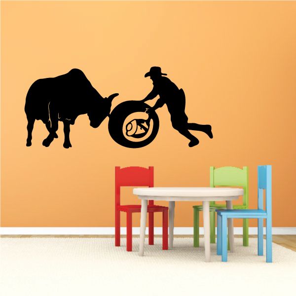 Black cowboy on motorcycle wall decal with horse silhouette