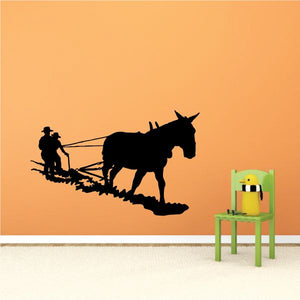 Cowboy on horseback wall decal with lasso, black vinyl silhouette